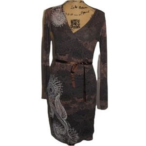 Desigual Women's Brown w/ Cream Printed Embroider